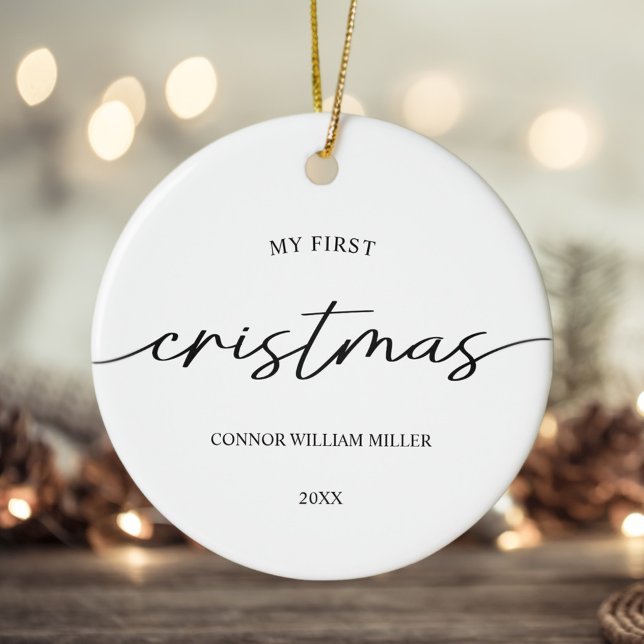 Modern Elegant Min första Baby-minimala jul Julgransprydnad Keramik (Modern Elegant My First Christmas Baby Minimal Ceramic Ornament)