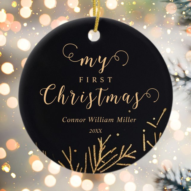 Modern Elegant Min första jul Baby Helgdag Julgransprydnad Keramik (Modern Elegant My First Christmas Baby Holiday Ceramic Ornament)