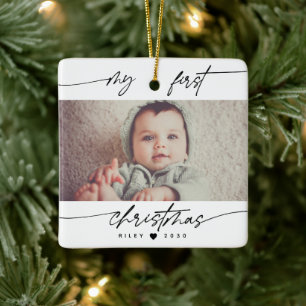 Modern Elegant Min Första Jul Nyfödd Foto Julgransprydnad Keramik