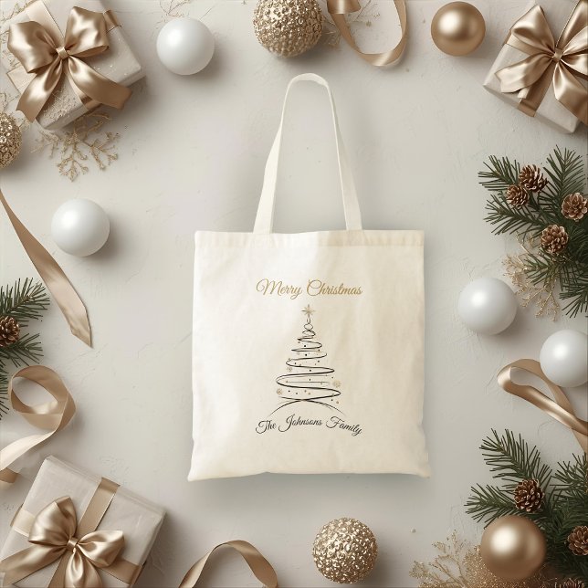 Modern Elegant Minimal Christmas Tree Tote Bag Tygkasse (Skapare uppladdad)
