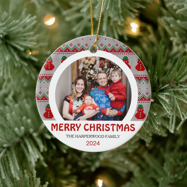 Modern Elegant Minimal julfamilj 1 foto Julgransprydnad Keramik (Träd)