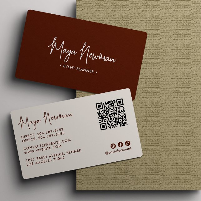 Modern Elegant Minimal QR-kod Professionell Brun Visitkort (Skapare uppladdad)