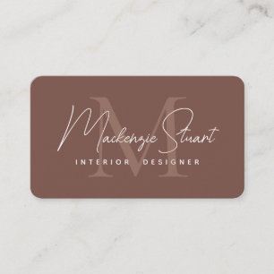 Modern Elegant Minimal Skript Monogram Terrakotta Visitkort
