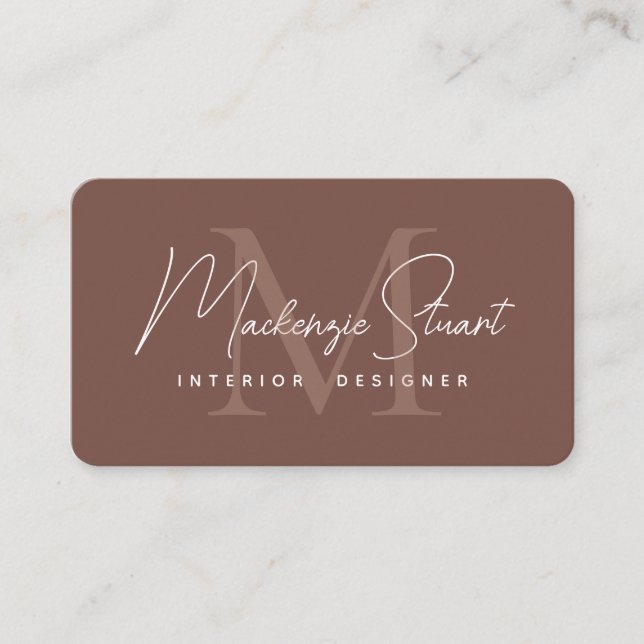 Modern Elegant Minimal Skript Monogram Terrakotta  Visitkort (Framsida)