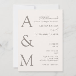 Modern Elegant Minimalist Islamic Nikkah Bröllop Inbjudningar