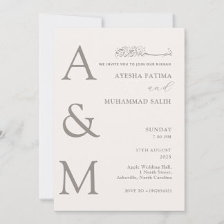 Modern Elegant Minimalist Islamic Nikkah Bröllop Inbjudningar