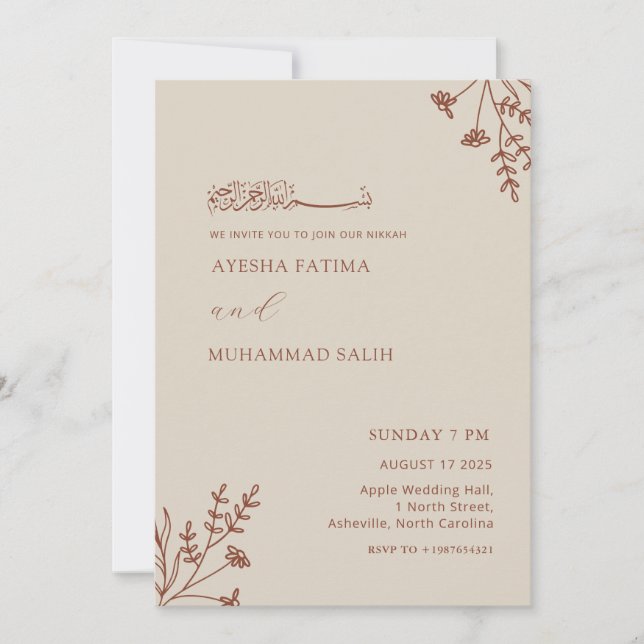 Modern Elegant Minimalist Islamic Nikkah Bröllop Inbjudningar (Framsida)