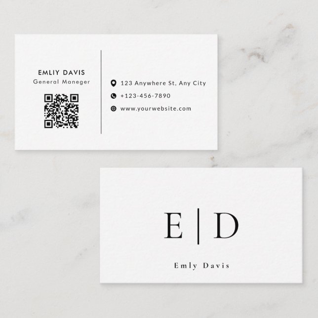 Modern Elegant Minimalist QR Code Business Card Visitkort (Fram/baksida)