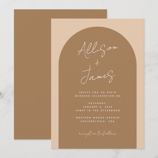 Modern Elegant - minimalistisk Arch Bröllop Inbjudningar (Fram/baksida)