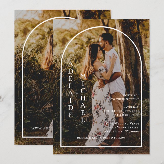 Modern Elegant - minimalistisk bild 2-foto Bröllop Inbjudningar (Fram/baksida)