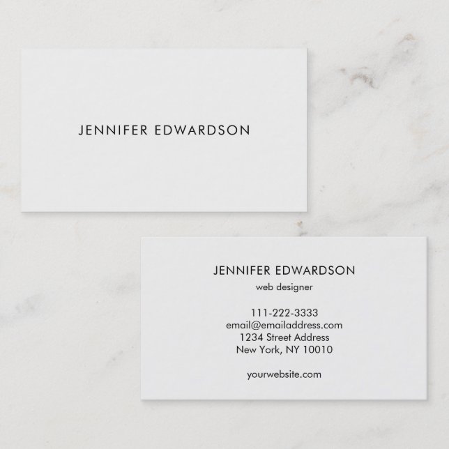 Modern elegant minimalistisk enfärgad vit professi visitkort (Fram/baksida)