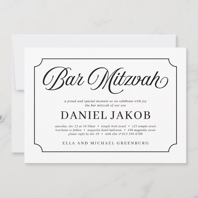 Modern Elegant Minimalistisk Enkel Bar Mitsva Inbjudningar (Framsida)