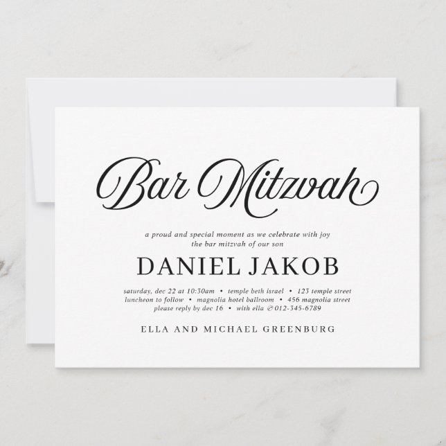 Modern Elegant Minimalistisk Enkel Bar Mitzvah Inbjudningar (Framsida)