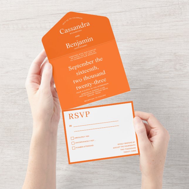Modern Elegant - minimalistisk fet Orange Bröllop (Avrivbar del)