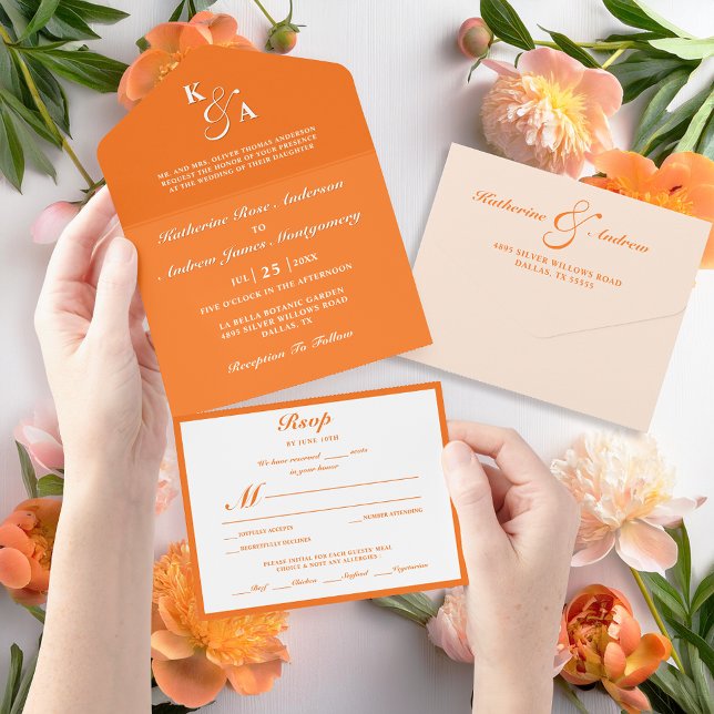 Modern Elegant, minimalistisk Orange, Monogram Brö (Skapare uppladdad)