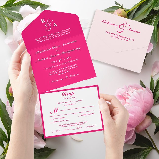Modern Elegant Minimalistisk Rosa Monogram Bröllop (Skapare uppladdad)