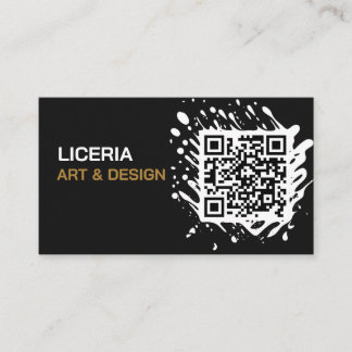 Modern Elegant Minimalistisk Svart & Guld QR-kod Visitkort
