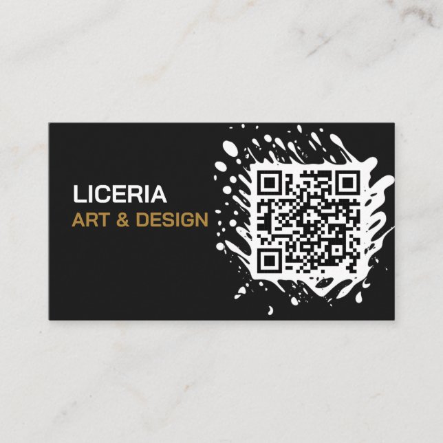 Modern Elegant Minimalistisk Svart & Guld QR-kod  Visitkort (Framsida)