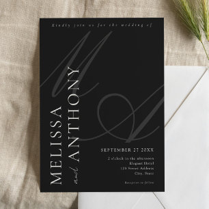 Modern Elegant minimalistisk svart och vit Bröllop Inbjudningar
