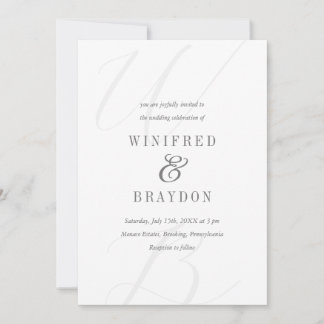 Modern Elegant, minimalistisk vit och Grått Bröllo Inbjudningar
