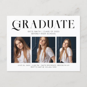 Modern Elegant - minimalistiskt Studenten 3-foto Inbjudan Vykort
