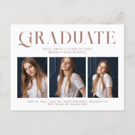 Modern Elegant - minimalistiskt Studenten 3-foto Inbjudan Vykort