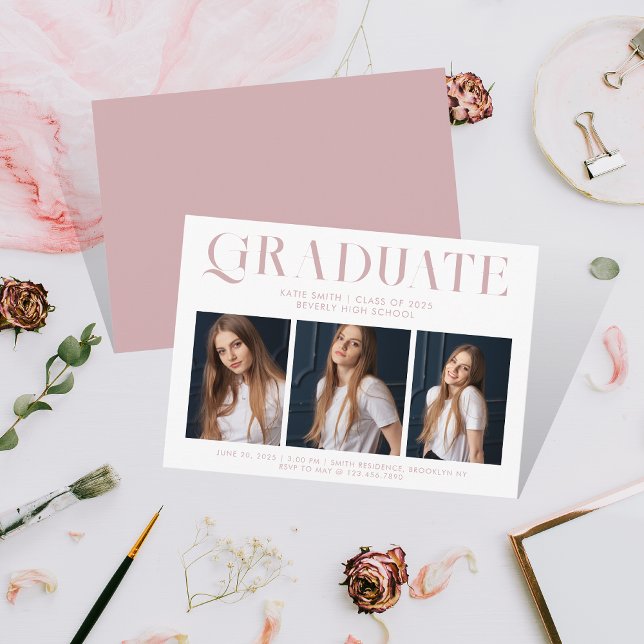 Modern Elegant - minimalistiskt Studenten 3-foto Inbjudningar (Skapare uppladdad)