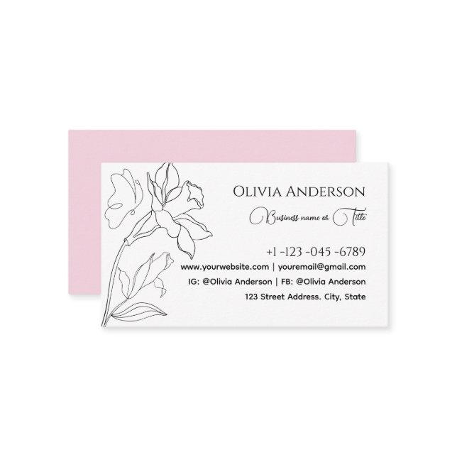 Modern Elegant - minimalt svart och Rosa Visitkort (Fram/Back In Situ)