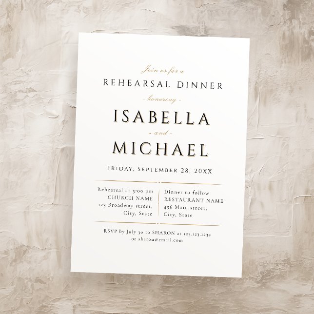 Modern Elegant Modern Classy Luxe Rehearsal Middag Inbjudningar (Simple Elegant Modern Classy Luxe Rehearsal Dinner Invitation)
