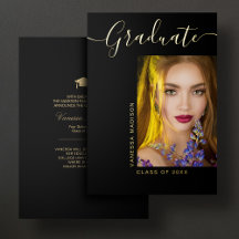 Modern Elegant Modern Foto Gold Foil Grad Card