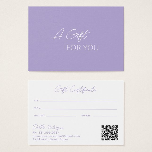 Modern Elegant - modernt presentkort för Lila Visitkort (Framsida & baksida)