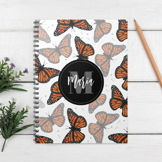 Modern Elegant Monarch Butterfly Monogrammed Anteckningsbok (Skapare uppladdad)