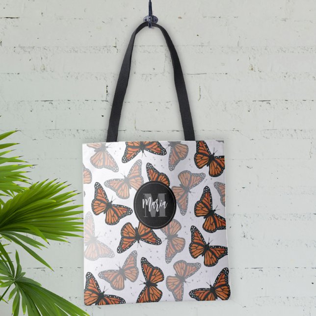 Modern Elegant Monarch Butterfly Monogrammed Tygkasse (Skapare uppladdad)