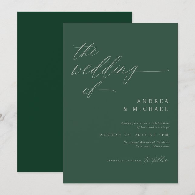 Modern Elegant Monochromatic Emerald Grönt Bröllop Inbjudningar (Fram/baksida)