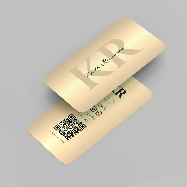 Modern Elegant Monogram Anpassat namn Guld QR Visitkort (Modern Elegant Monogram Custom Name Gold QR Business Card
)