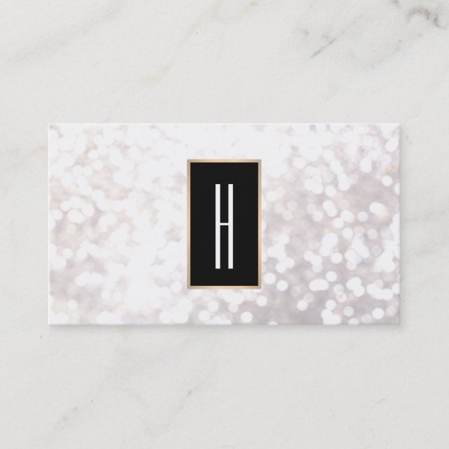 Modern Elegant Monogram, Black and White Bokeh Visitkort (Framsida)