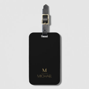 Modern Elegant Monogram Black & Guld Bagagebricka