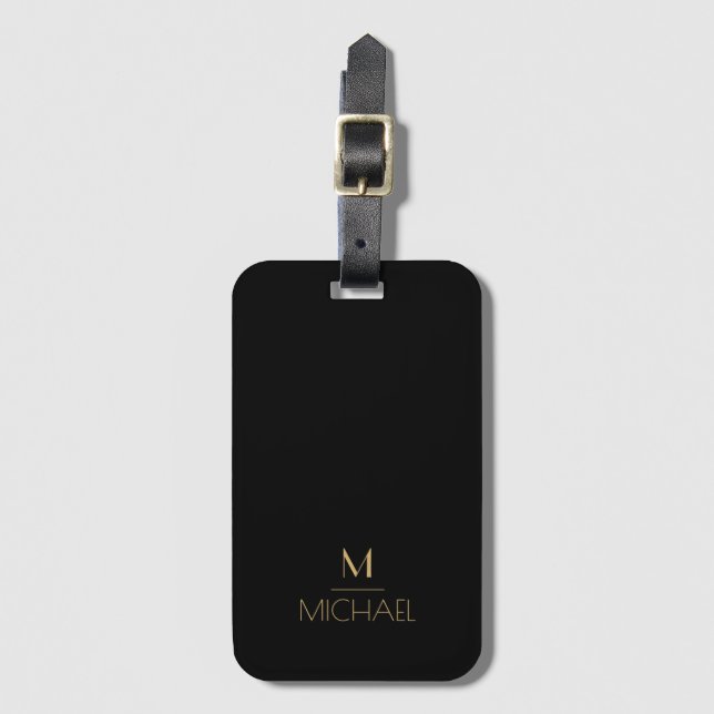 Modern Elegant Monogram Black & Guld Bagagebricka (Framsida vertikal)