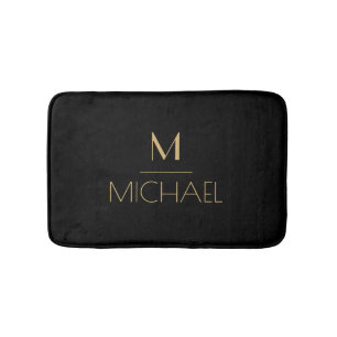 Modern Elegant Monogram Black & Guld Bath Mat Badrumsmatta