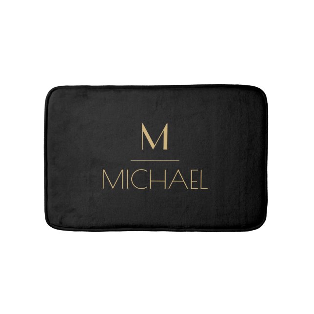 Modern Elegant Monogram Black & Guld Bath Mat Badrumsmatta (Framsidan)