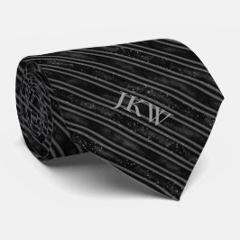 Modern Elegant Monogram Black och Grått Stripe Slips