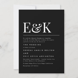 Modern Elegant Monogram Black White Bröllop Inbjudningar