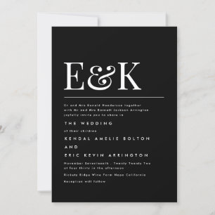 Modern Elegant Monogram Black White Bröllop Inbjudningar