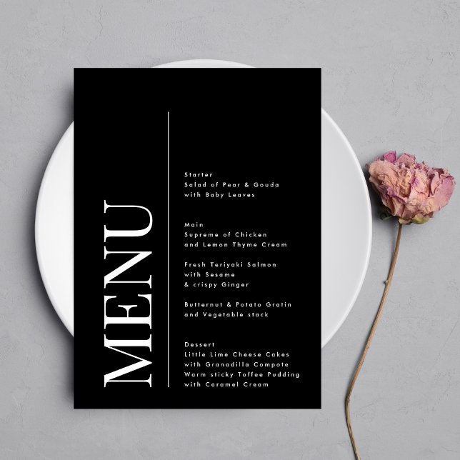 Modern Elegant Monogram Black White Bröllop Meny (Skapare uppladdad)