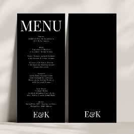 Modern Elegant Monogram Black White Bröllop Meny