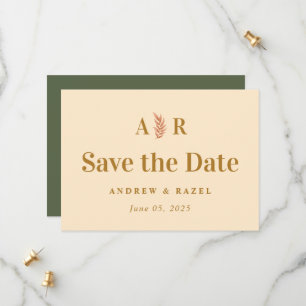 Modern Elegant Monogram Boho Bröllop Spara Datumet