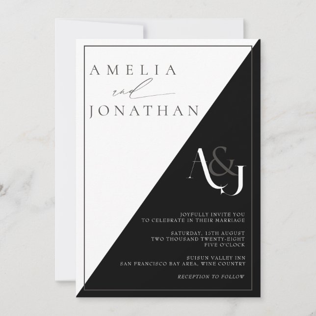 Modern Elegant Monogram Bröllop Inbjudningar (Framsida)