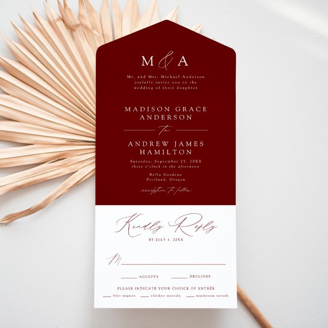 Modern Elegant Monogram Burgundy Bröllop (Skapare uppladdad)