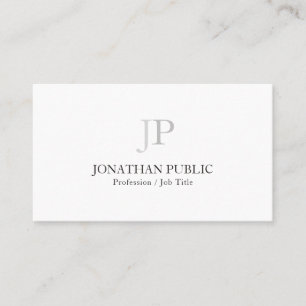 Modern Elegant Monogram Chic Design White Plain Visitkort