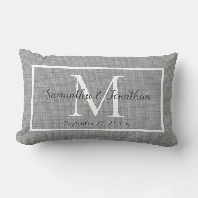 Modern Elegant Monogram Chic Grått Bröllop Keepsak Lumbarkudde (Framsida)